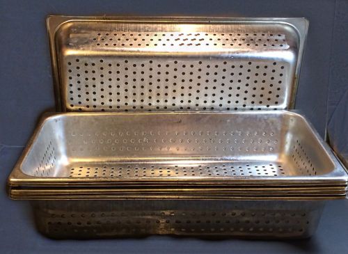 Six Full Size Perforated Steam Table Pans 4&#034; Deep