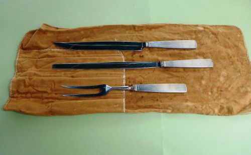 Vintage Latama Italy Carving Knives &amp; Fork Set Stainless Steel Felt Wrap Cover