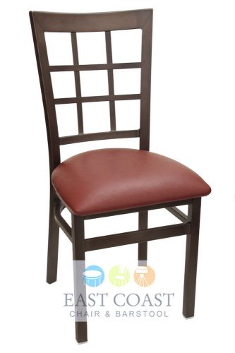 New gladiator rust powder coat window pane metal chair with wine vinyl seat for sale