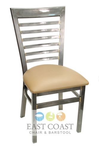 New Gladiator Clear Coat Full Ladder Back Metal Dining Chair w/ Tan Vinyl Seat