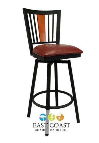 New steel city metal swivel bar stool with black frame &amp; wine vinyl seat for sale