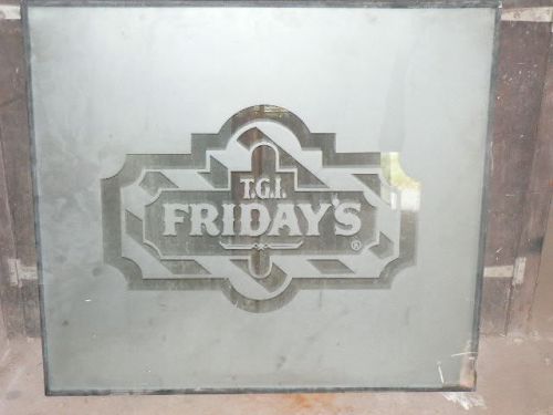 TGI FRIDAY&#039;S THICK GLASS ETCHED SIGN ART - 37&#034; x 33&#034;