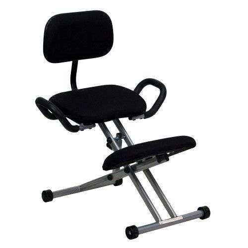 Flash Furniture WL-3439-GG Ergonomic Kneeling Chair in Black Fabric with Back an