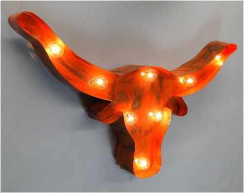 Texas Steer Longhorn Wall Art Lighted Sign old Metal Painted Finish