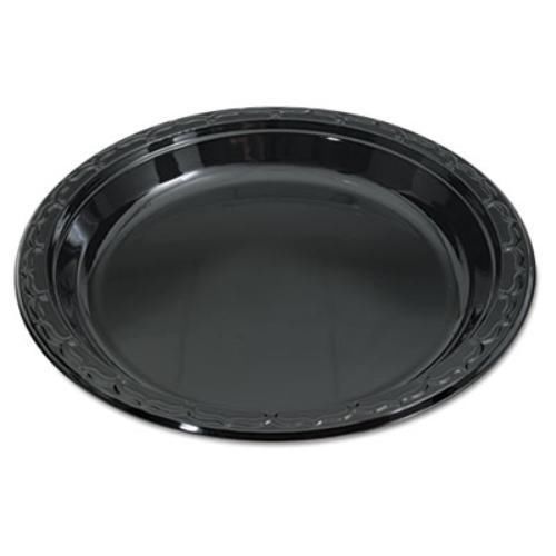 Gen-pak blk10 silhouette black plastic plates, 10 1/4 inches, round for sale
