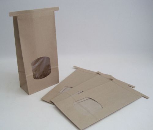 150  Bakery Bags Unprinted Duplex Stand up window bag Tin Ties 1lb Natural brown