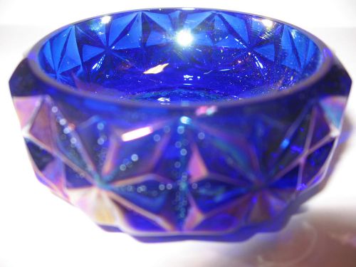 Dark Cobalt blue carnival glass round salt dip / cellar celt star pattern master