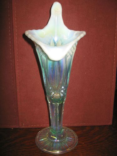 Blue carnival Opalescent Carnival jack in pulpit vase iridescent flower diamond