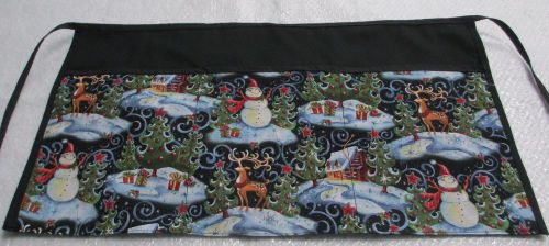 Waiter/waitress Server Waist Apron, CHRISTMAS SNOWMAN, DEER IN BLACK