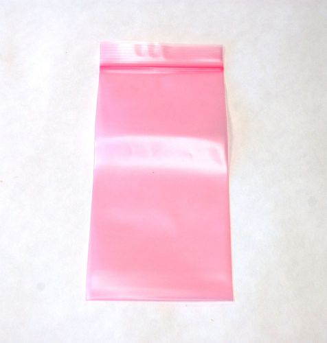 25  pink anti-static bags reclosable ziplock 4x8 4mm thick heavy duty antistatic for sale