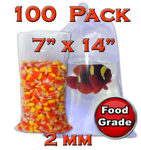 100  Food Grade Clear Poly Bags  Flat Open Top  7 x 14     2 Mil    Fish Bags