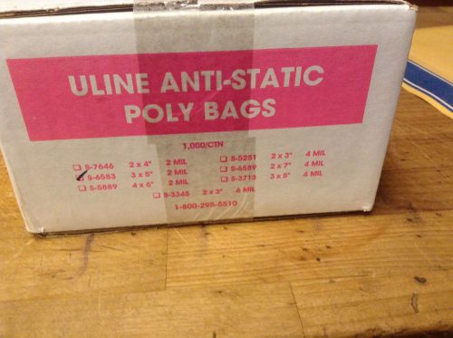 Uline anti-static poly bags ( s-6583 )3x5&#034; 2 mil  # 1,000/ctn unopened box