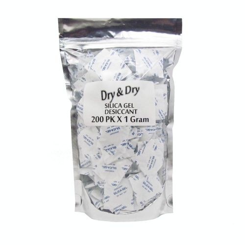 1 gram X 200 PK &#034;Dry &amp; Dry&#034; Silica Gel Desiccant - FDA Compliant Food Safe