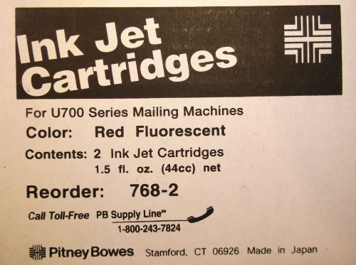Pitney Bowes 768-2 Ink Jet Cartridges Red Fluorescent   2 Cartridges In Box  NEW
