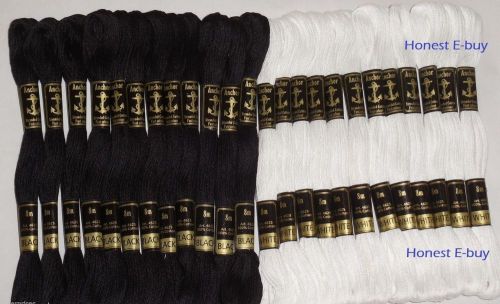 24 Black &amp; White Anchor Cross Stitch Cotton Embroidery Thread Floss / Skeins