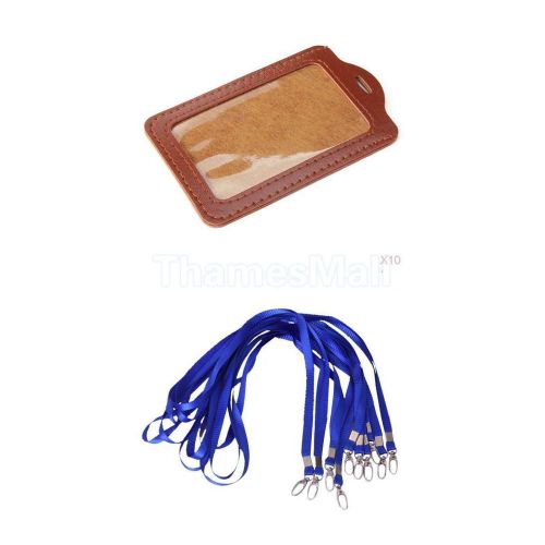 10pcs ID Card Lanyard Neck Strap w/ Metal Clip + 10pcs Leather Trim Card Holder