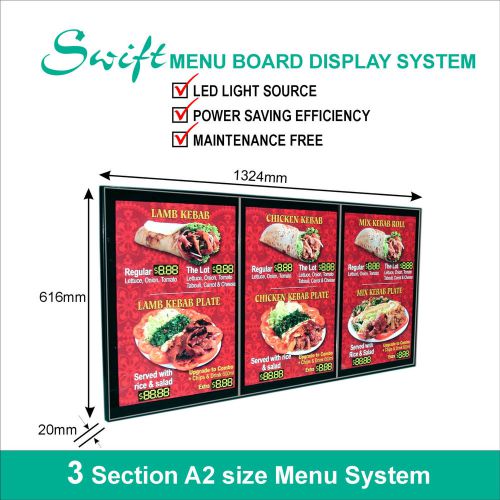 A2 x3 swift led menu board display system -illuminated menu display light box for sale