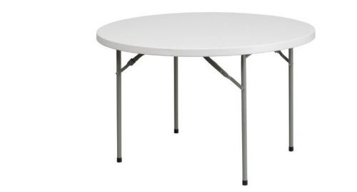 White Round Granite Folding Plastic 48 Inch Table Stain Resistant Top Home Flash