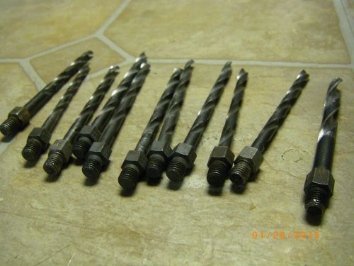 Lot of threaded shank drill bits, 4 inch length.  Total of 13 bits.