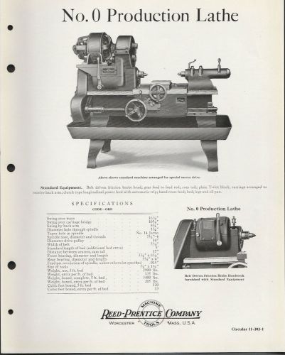 Circular 1925 Reed Prentice Machine Tools Worcester Mass No 0 Production Lathe