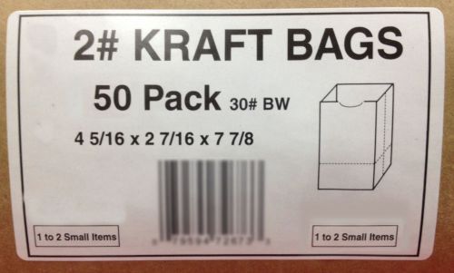 2# Brown Kraft Paper Bags, Size 4-5/16 x 2-7/16 x 7-7/8 50ct  Free Shipping