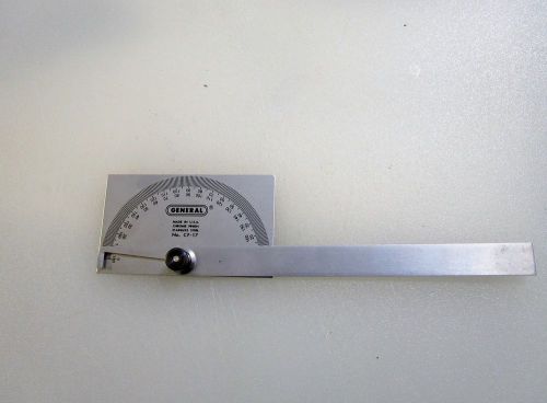 General No. CF-17 Square Head Protractor Made in USA Stainless Steel Chrome Fin