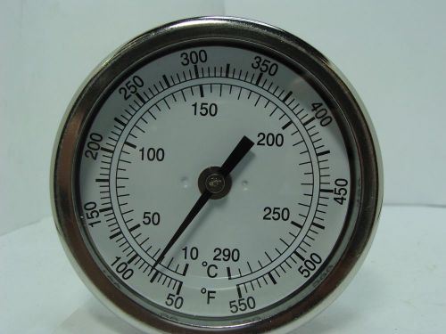3&#034; bimetal thermometer back mount 18&#034; stem 1/2&#034; npt 150 degrees f~550 degrees f for sale