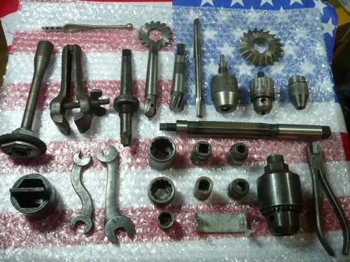 Lot machine tools, sockets,rimmers,drill chucks,wranches,cutters,hand vice for sale