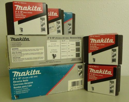 Makita 3&#034;x18&#034; abrasive belts 2 80 grit, 2 60 grit, 26 100 grit for sale