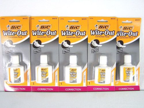 NEW~BIC~LOT OF 5~WITE-OUT~WHITE OUT~QUICK DRY CORRECTION FLUID~0.7 fl. oz./20 ml