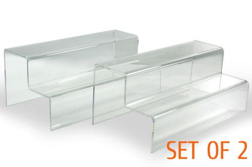 2x Clear glossy Acrylic 2-tier steps display Riser Stand Shelf Jewelry 10&#034;Lx 4&#034;H