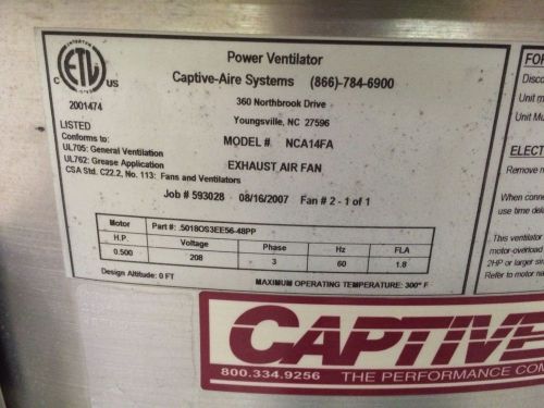 2 complete captive-aire commercial hood exhaust systems for sale