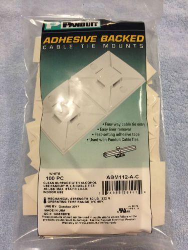 New! Panduit Adhesive Cable Tie Mounts ABM112-A-C Pack of 100. Factory Sealed.