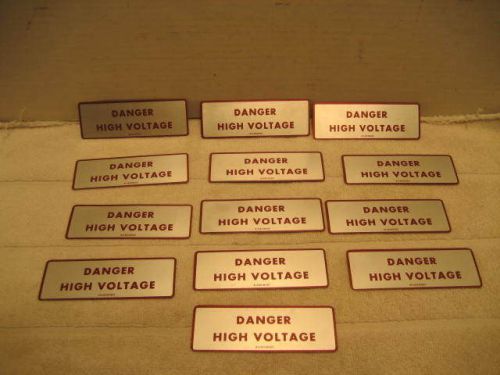 BRADY ADHESIVE WARNING LABELS - LOT OF 13  - 1 3/8&#034; X 4&#034; - &#034;DANGER HIGH VOLTAGE&#034;