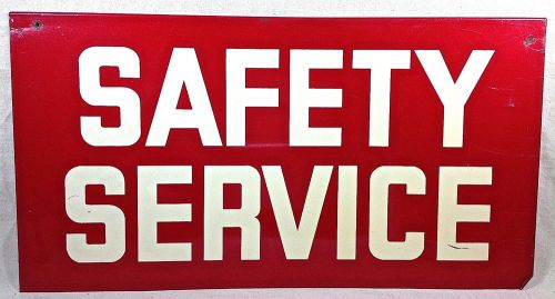 Vtg Metal Sign SAFETY SERVICE Double Sided Gas Station Display 1950s 1960s 32x17