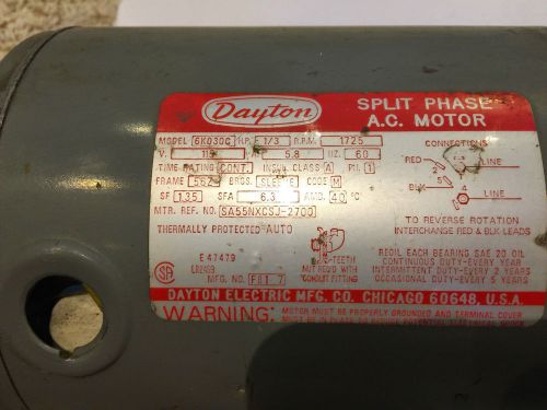 Dayton 1/3 HP Motor - 6K030C, 1725 rpm, 115 V, 1 ph