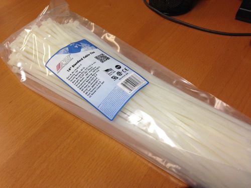 LOT OF 500 (5 BAGS OF 100) ACT 14&#034; WHITE STANDARD CABLE TIE