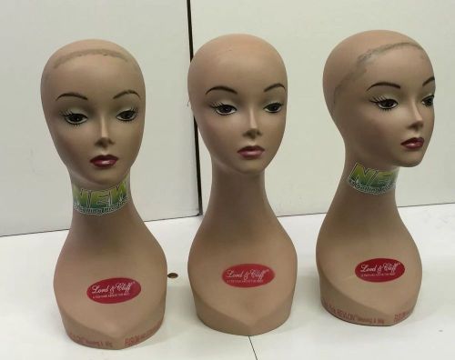 Lot of 3 lord &amp; cliff mannequin heads for retailing display wig stand hat scarf for sale