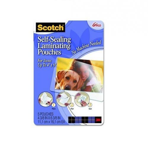 Scotch 4&#034; x 6&#034; Self Sealing Laminating 9.6 Mils Pouches 5 Count Clear Glossy New
