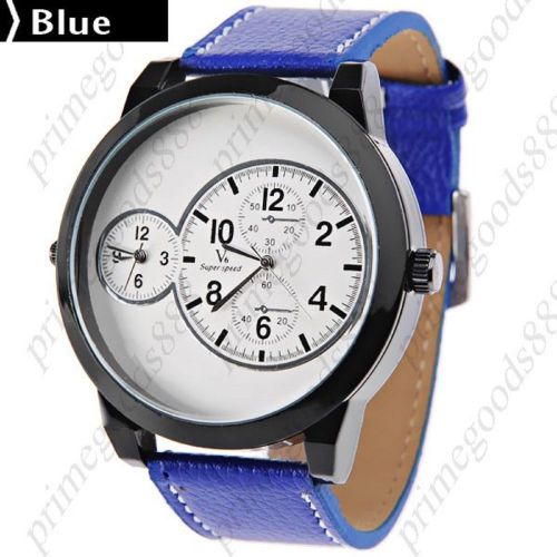 Dual Time Round Quartz Analog Wrist Men&#039;s Free Shipping Wristwatch Blue