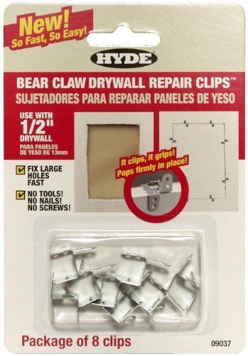 NEW Hyde Tools 09037 Bear Claw Drywall Repair Clips  1/2-Inch  8-Pack