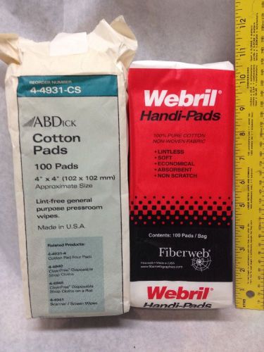 Webrill Hadi Pads Lot of 2 packs of 100 each Cotton Fuji Plate Cleaner