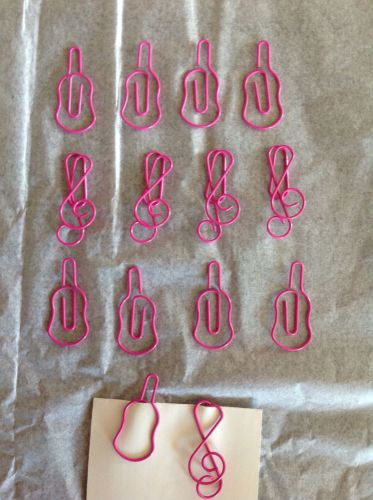 Music - Guitar &amp; Clef Shaped Paper Clips Paperclips Bookmark 12 Ct