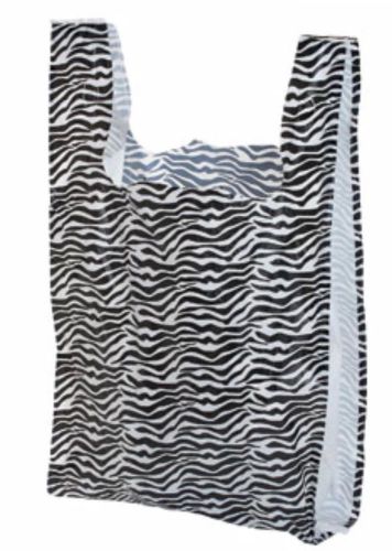 100 Zebra Print Plastic 8&#034;x5&#034;x16&#034; T-Shirt Bags  Animal W\Handle Retail Gift Bags