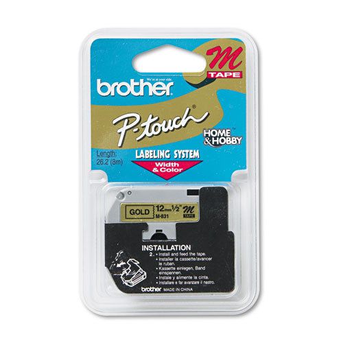 Brother P-Touch M Series Tape Cartridge, 1/2w, Black on Gold - BRTM831