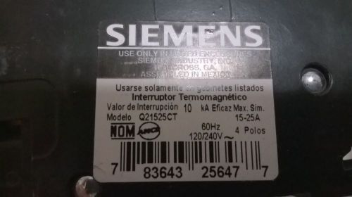 Siemens Q21525CT 15-Amp 1 Pole/25-Amp Double Pole 10-Kaic Circuit Breaker