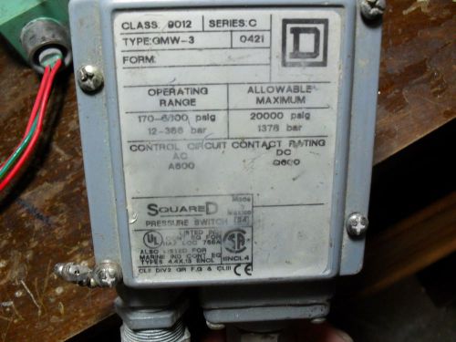 CONTROL CIRCUIT CONTACT RATING, SQUARE D PRESSURE SWITCH,MARINE LISTED,ON/OFF