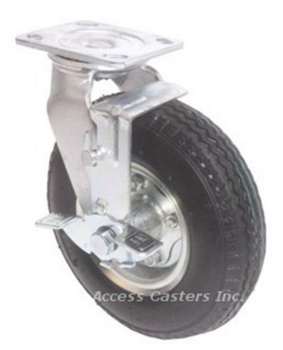 8PPNTSB 8&#034; x 2&#034; Swivel Plate Caster, Pneumatic Wheel with Brake, 295 lb Capacity
