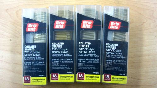 4 BRAND NEW BOXES OF GRIP RITE COLLATED STAPLES  7/8 L STYLE NARROW CROWN 1000pc