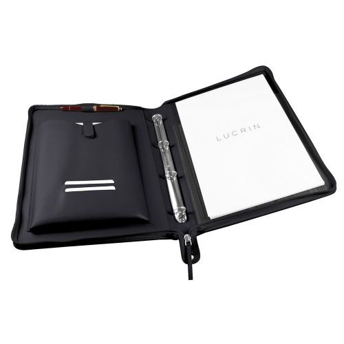 A4 Portfolio with Ring binders - Black - Smooth Calfskin - Leather